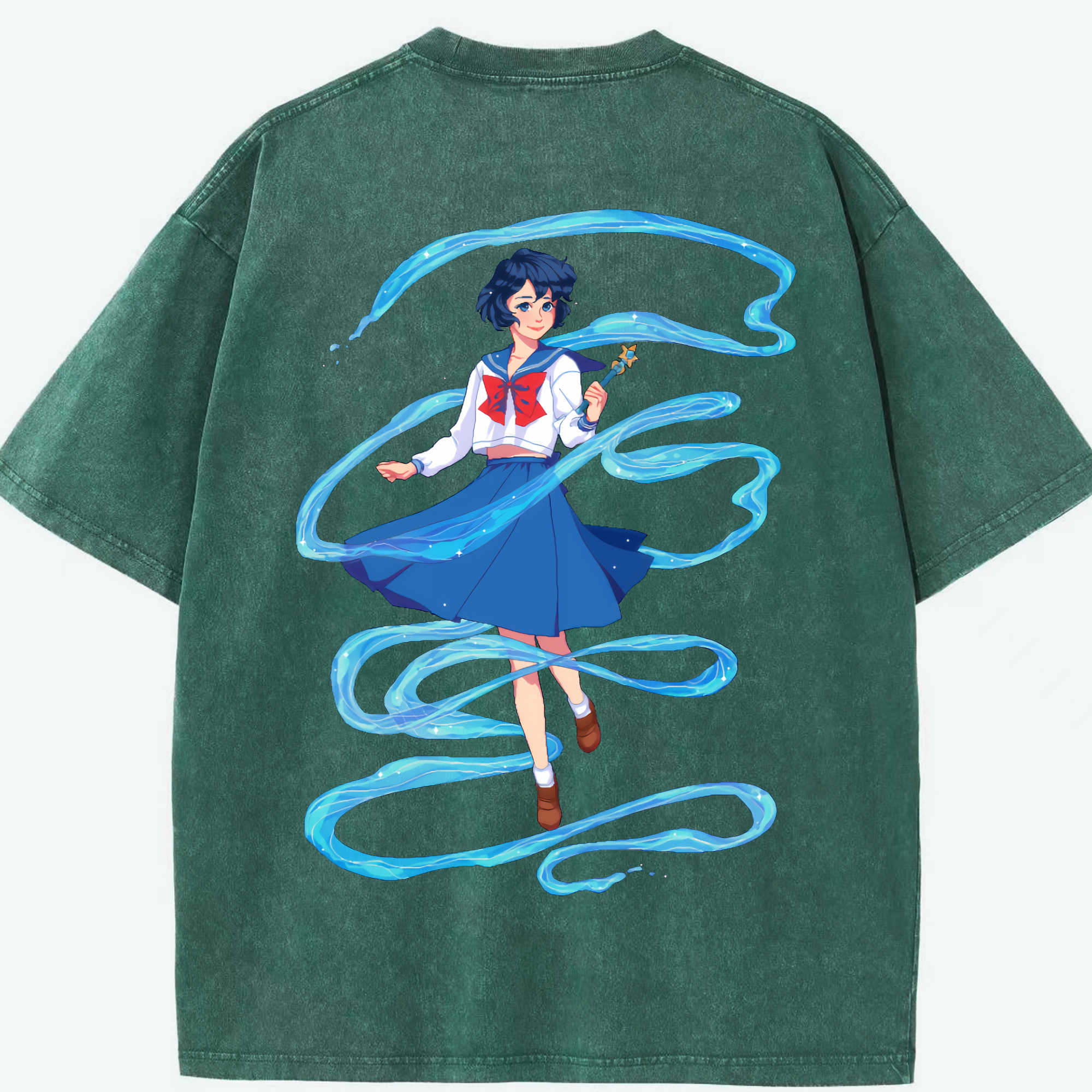 （画像用） 美少女戦士セーラームーン 水野 亜美 みずの あみ Sailor Moon Mizuno Ami 綿100% ヴィンテージ風 半袖Tシャツ（背面プリント）